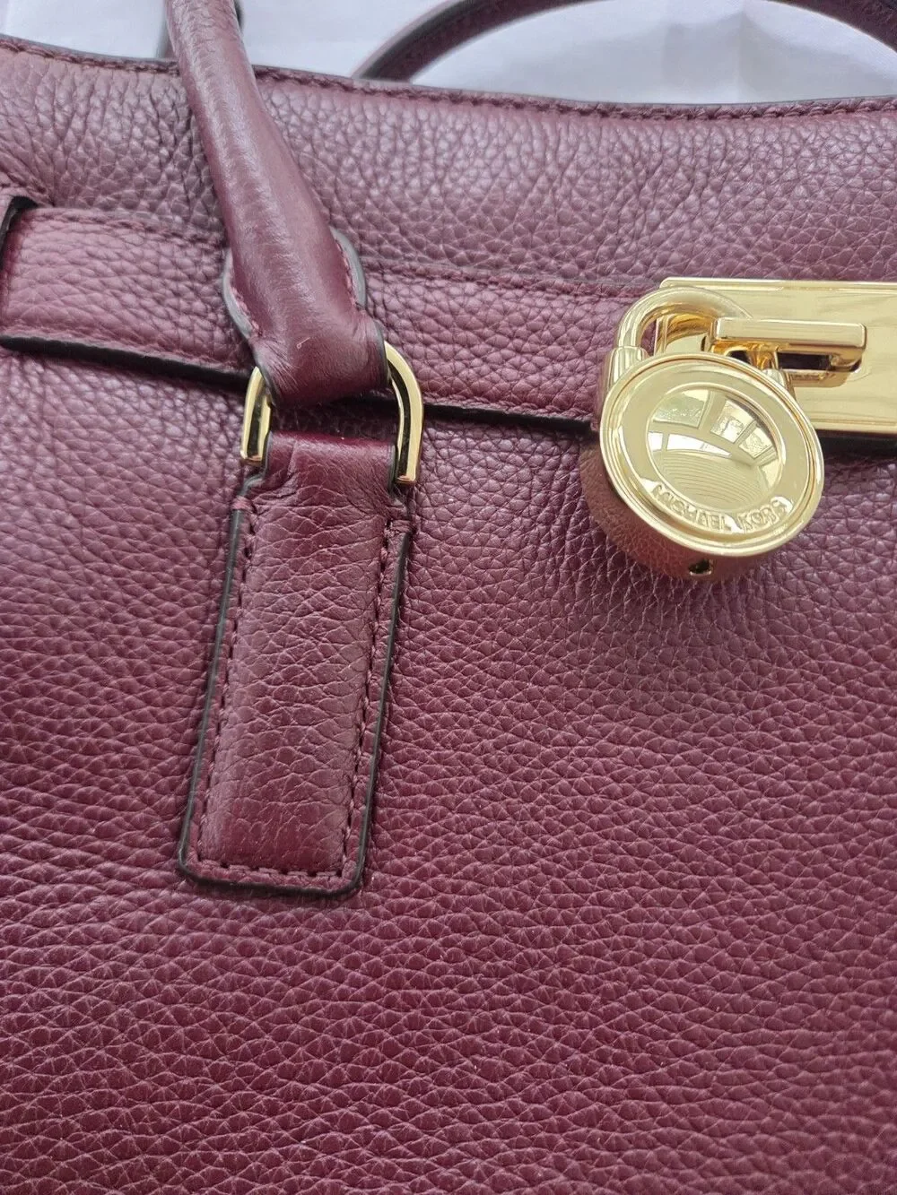 Michael Kors‎ Hamilton Lock Satchel Burgundy Leather Shoulder Crossbody Bag
